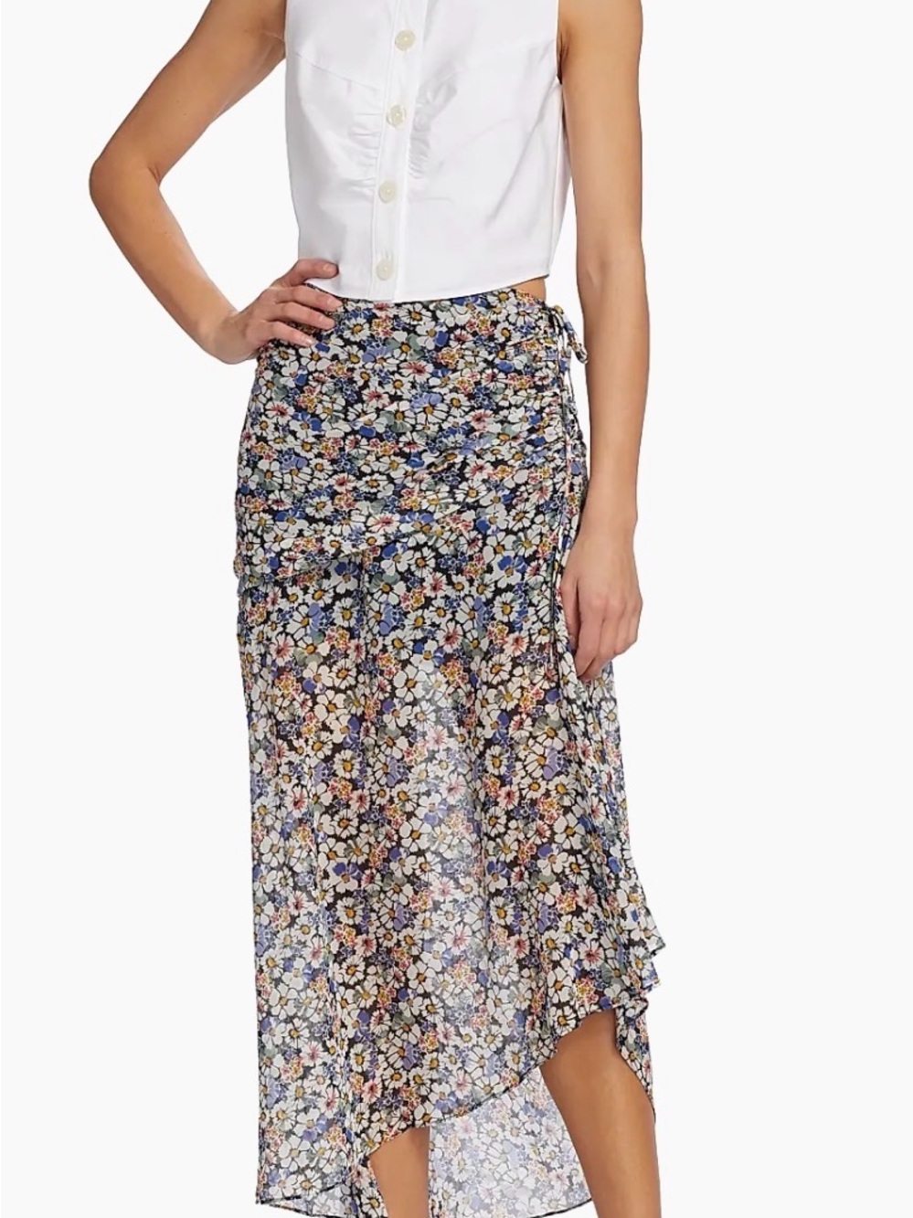 Veronica Beard 100% Silk Floral Asymmetrical Ruffle Midi Skirt